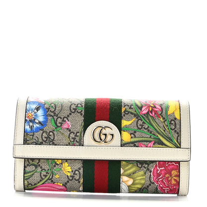 Gucci GG Supreme Monogram Flora Web Ophidia Continental Wallet White 1 of 8