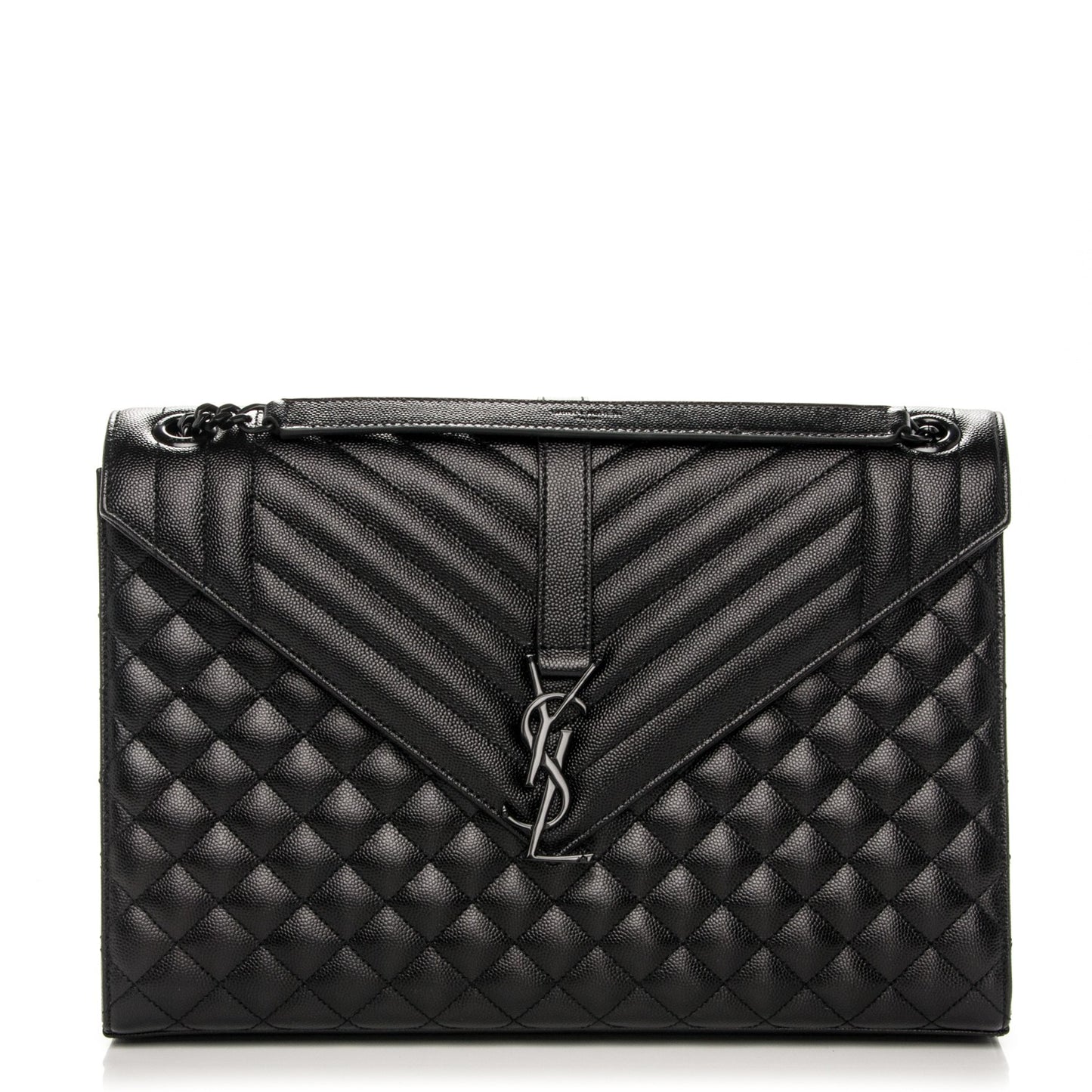Grain De Poudre Textured Mixed Matelasse Large Triquilt Monogram Satchel Black