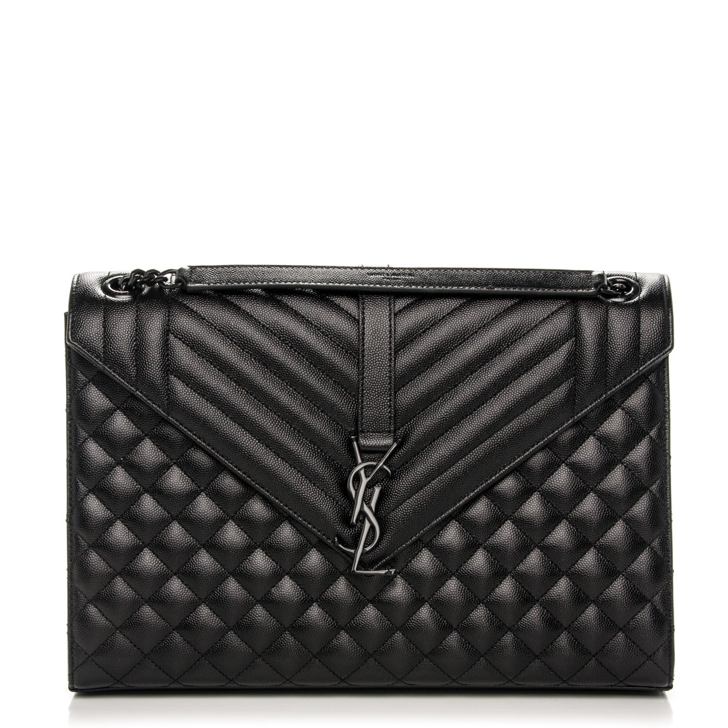 Saint Laurent Grain De Poudre Textured Mixed Matelasse Large Triquilt Monogram Satchel Black 1 of 8