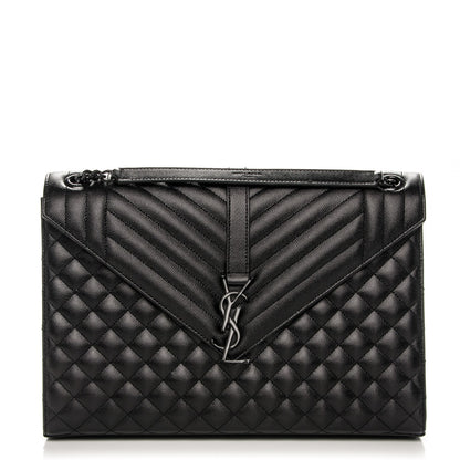 Saint Laurent Grain De Poudre Textured Mixed Matelasse Large Triquilt Monogram Satchel Black 1 of 8