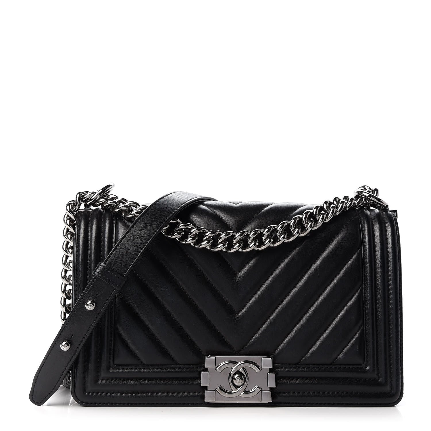 Chanel Lambskin Chevron Quilted Medium Boy Flap Black 1 of 10