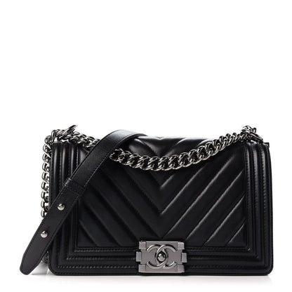 Chanel Lambskin Chevron Quilted Medium Boy Flap Black 1 of 10