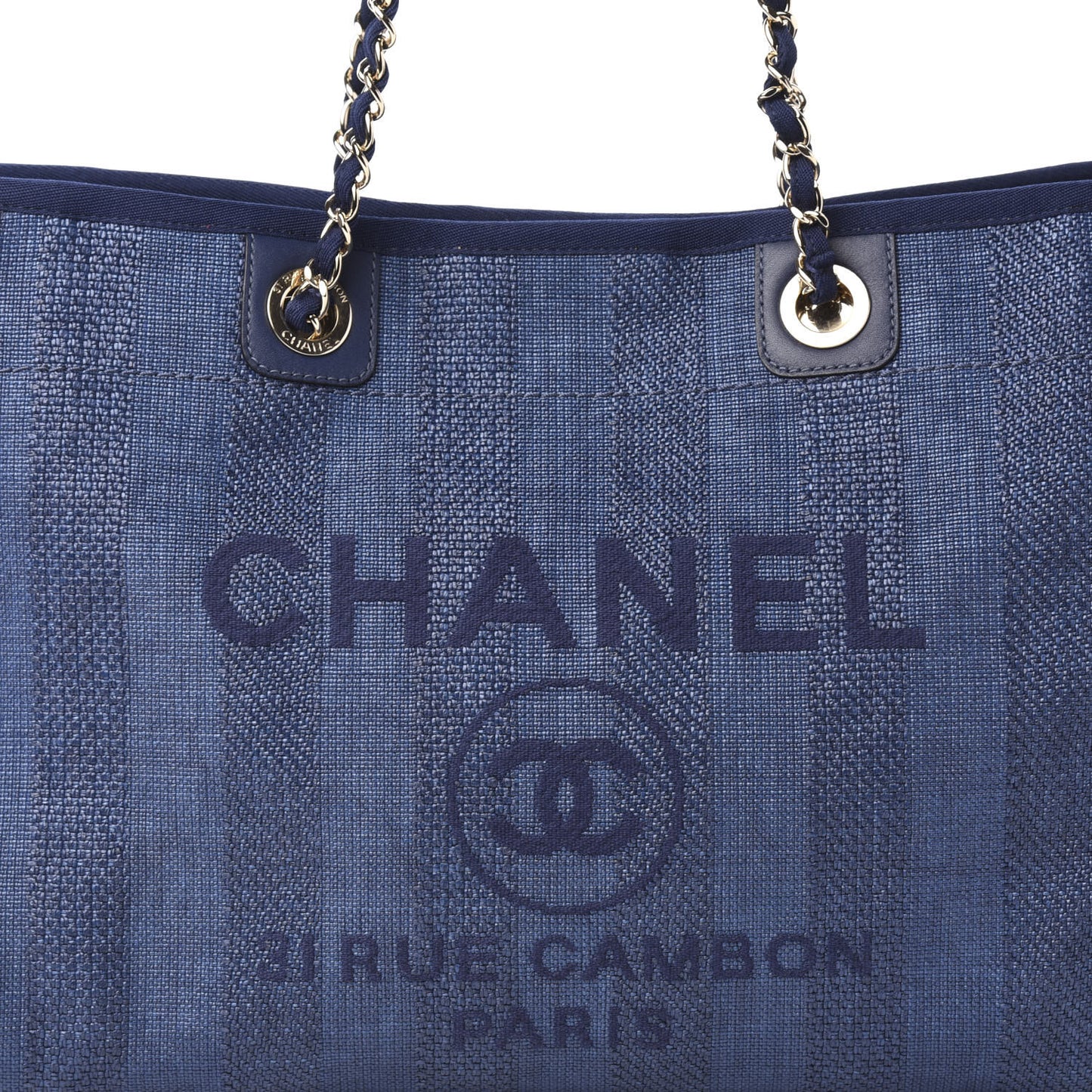 Mixed Fibers Striped Small Deauville Tote Navy Blue