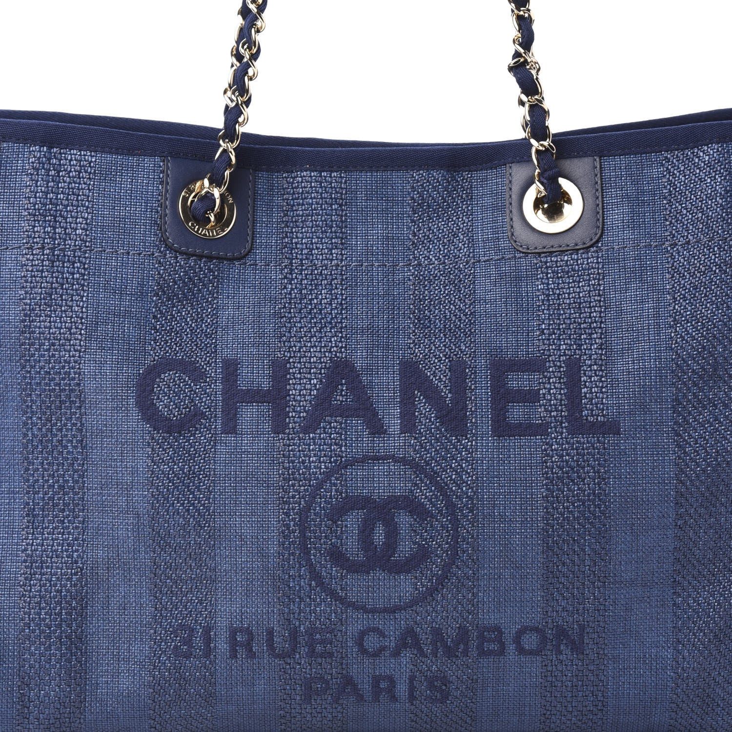 Chanel Mixed Fibers Striped Small Deauville Tote Navy Blue 10 of 11