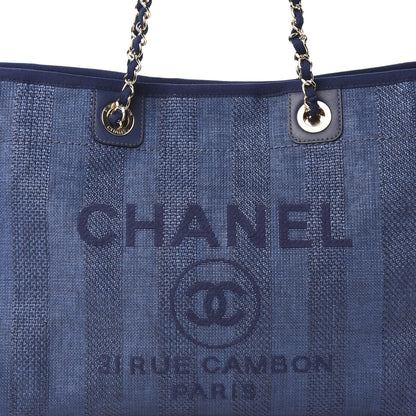 Chanel Mixed Fibers Striped Small Deauville Tote Navy Blue 10 of 11