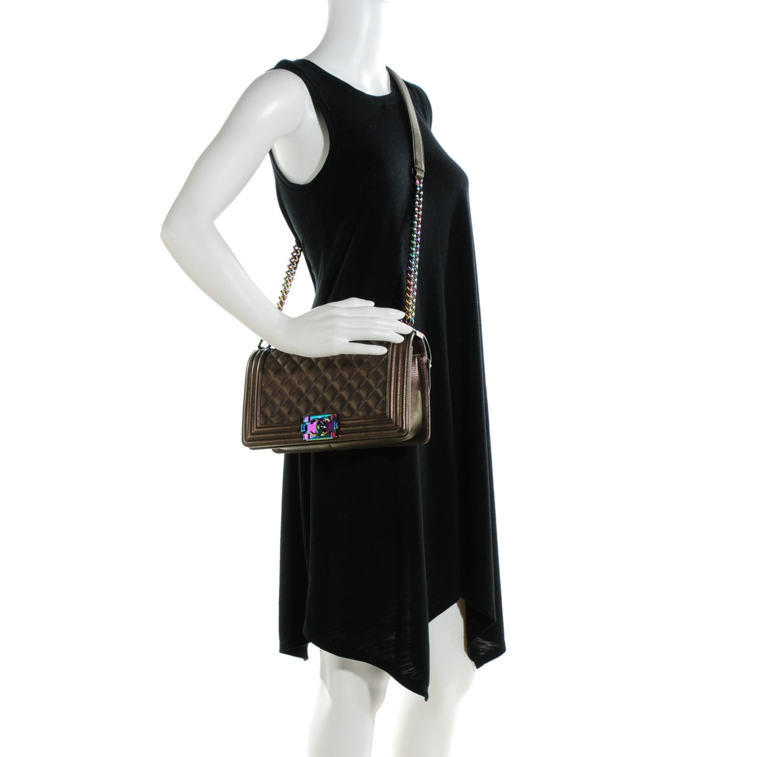 Chanel Iridescent Goatskin Quilted Medium Boy Flap Dark Gold 2 of 7