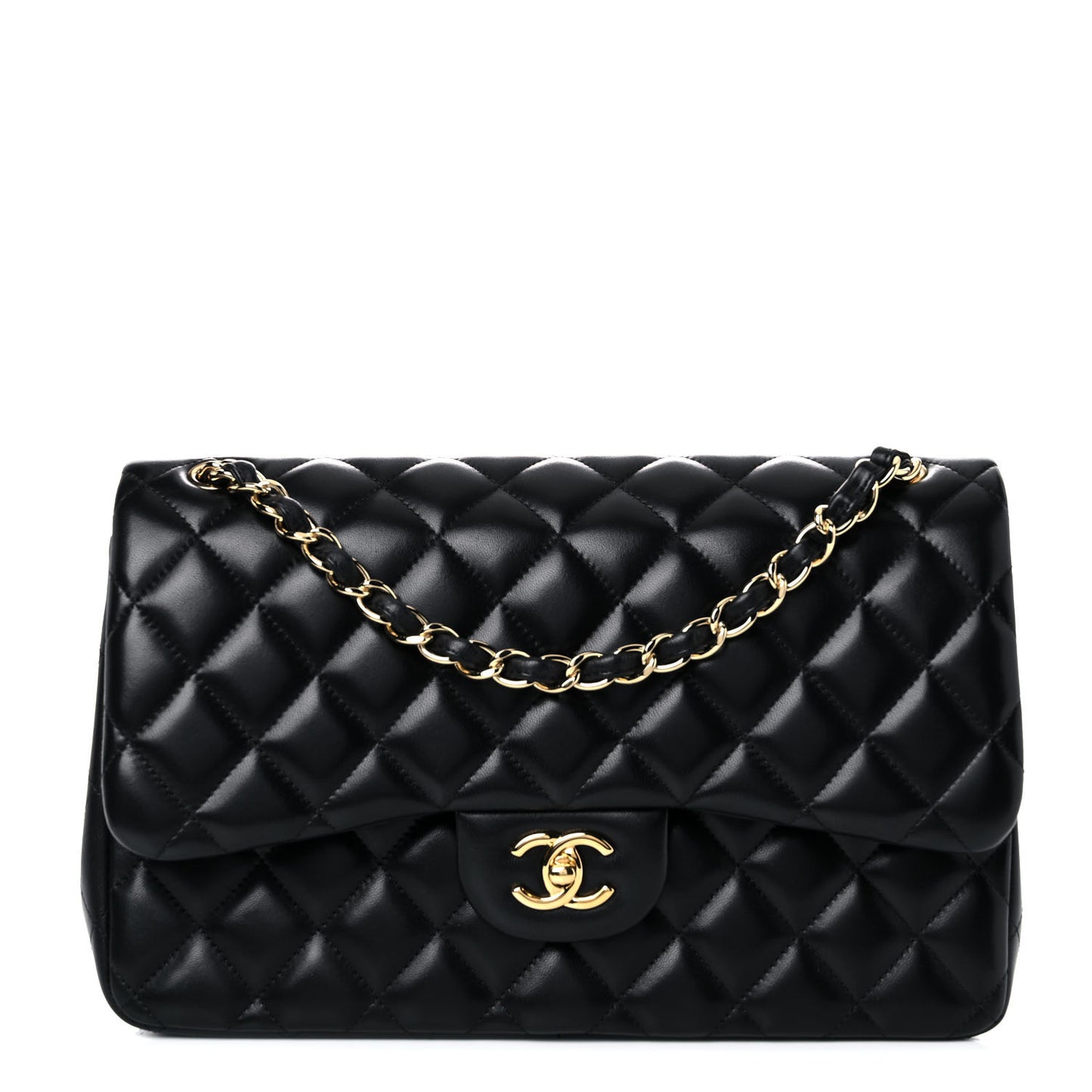 Lambskin Quilted Jumbo Double Flap Black