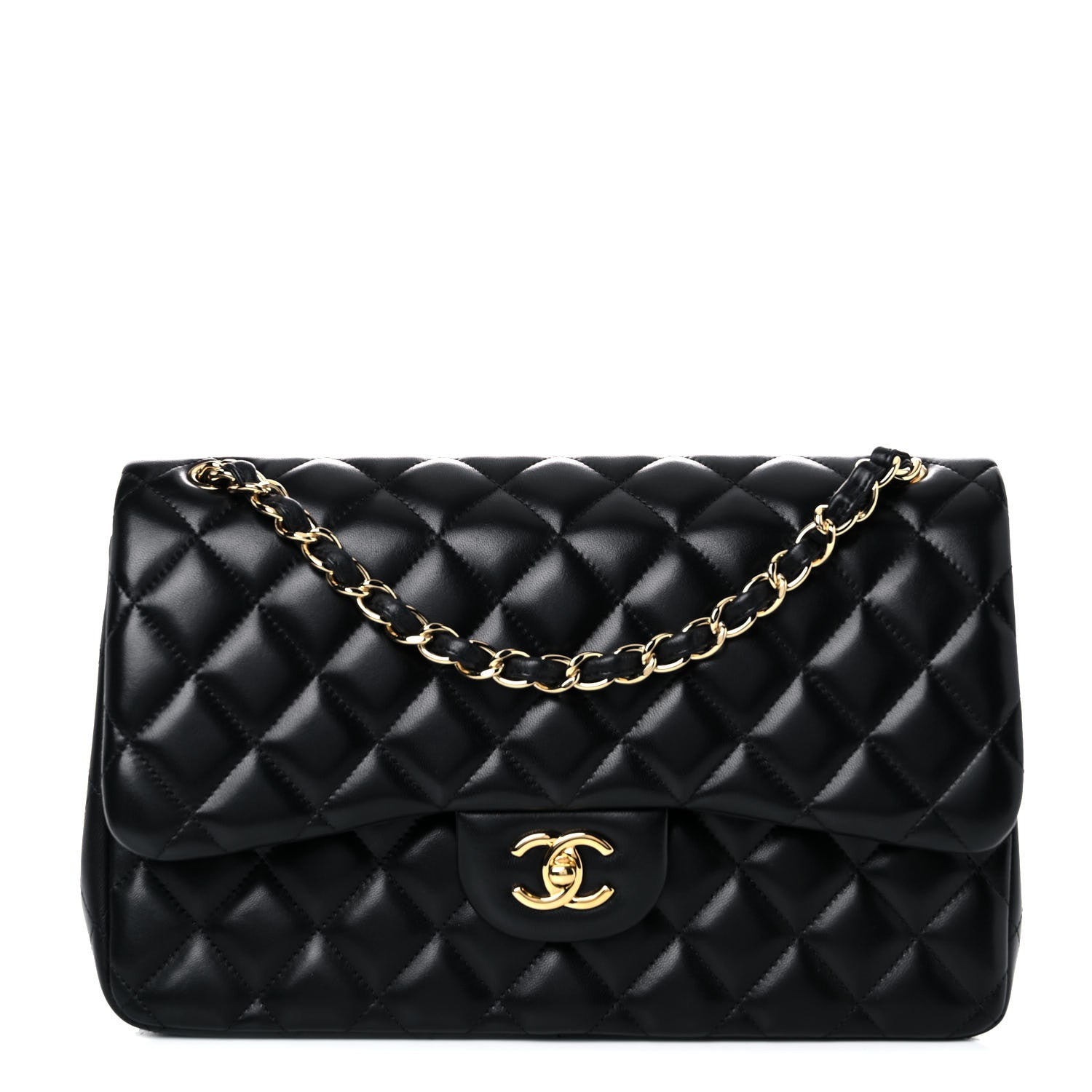 Chanel Lambskin Quilted Jumbo Double Flap Black 1 of 14
