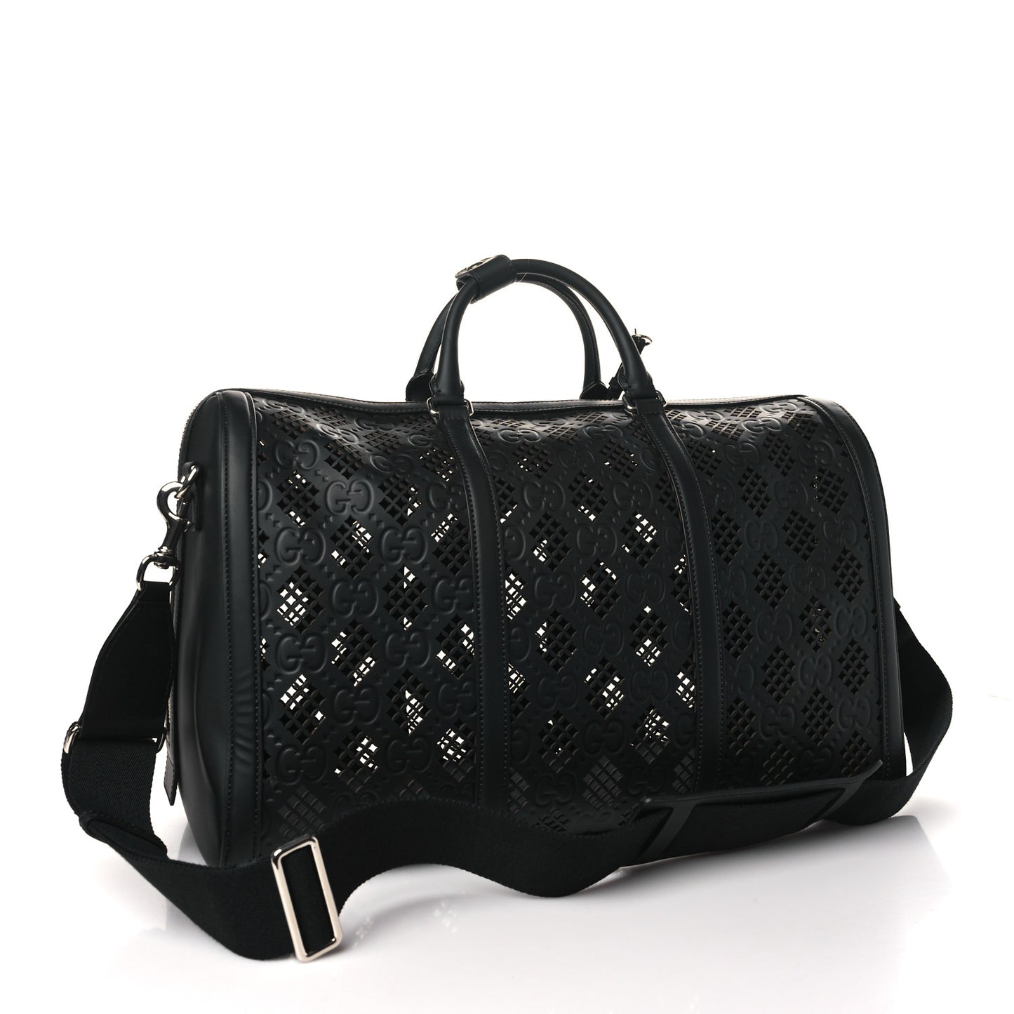 Calfskin Cut Out GG Embossed Medium Duffle Bag Black