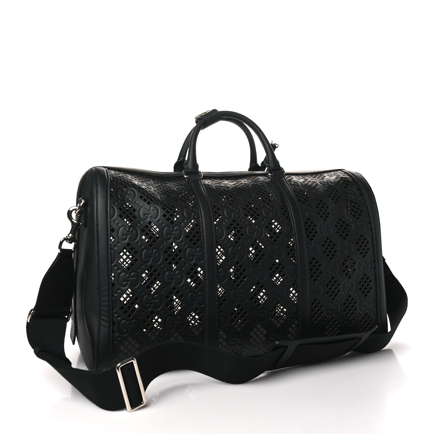 Gucci Calfskin Cut Out GG Embossed Medium Duffle Bag Black 2 of 8
