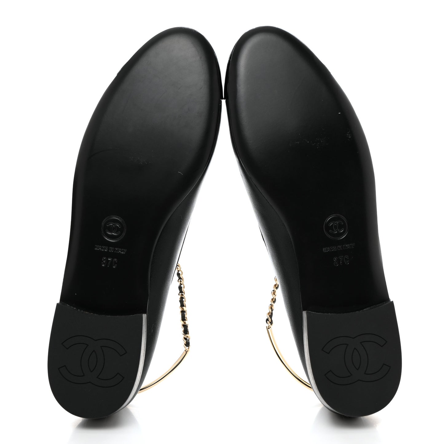 Lambskin Patent Calfskin Cap Toe Ankle Chain Ballerina Flats 37 Black