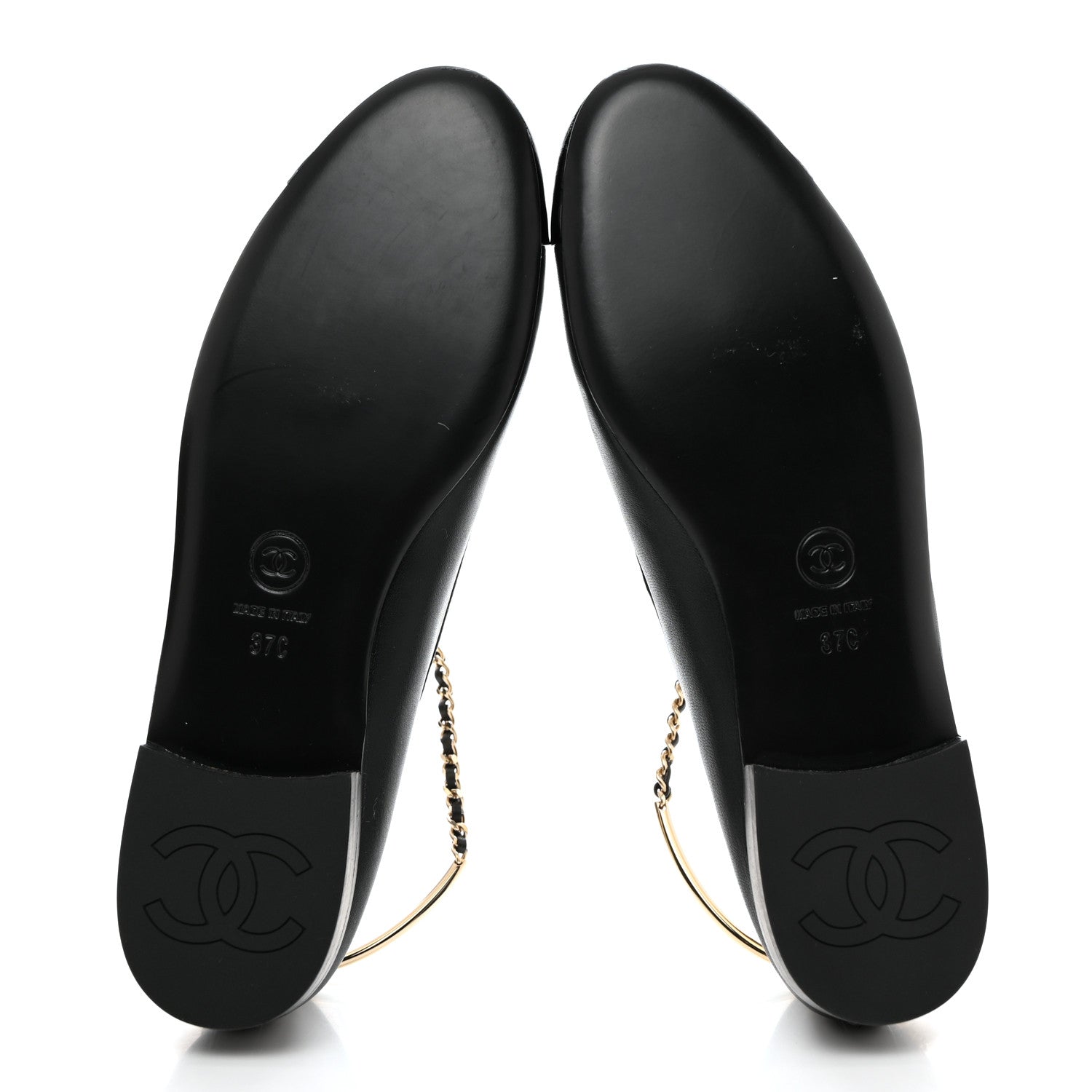 Chanel Lambskin Patent Calfskin Cap Toe Ankle Chain Ballerina Flats 37 Black 5 of 9