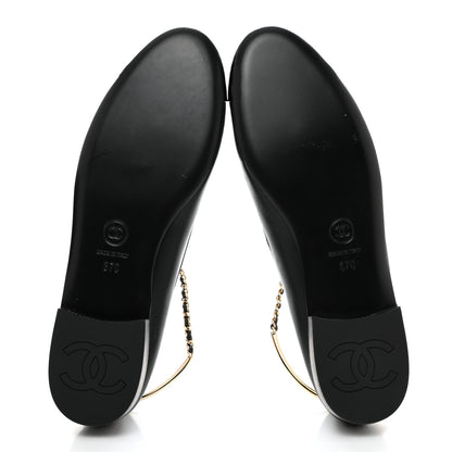 Chanel Lambskin Patent Calfskin Cap Toe Ankle Chain Ballerina Flats 37 Black 5 of 9