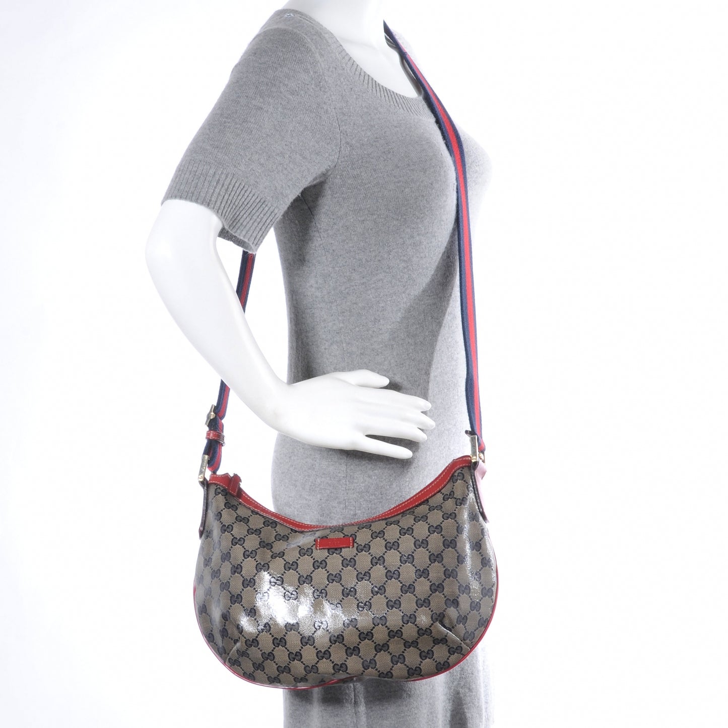 Crystal Monogram Web Medium Half Moon Hobo Navy