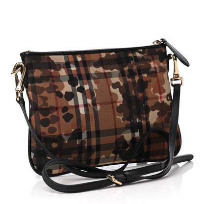 Burberry Nylon Calfskin Camouflage Check Crossbody Clutch Black 3 of 7