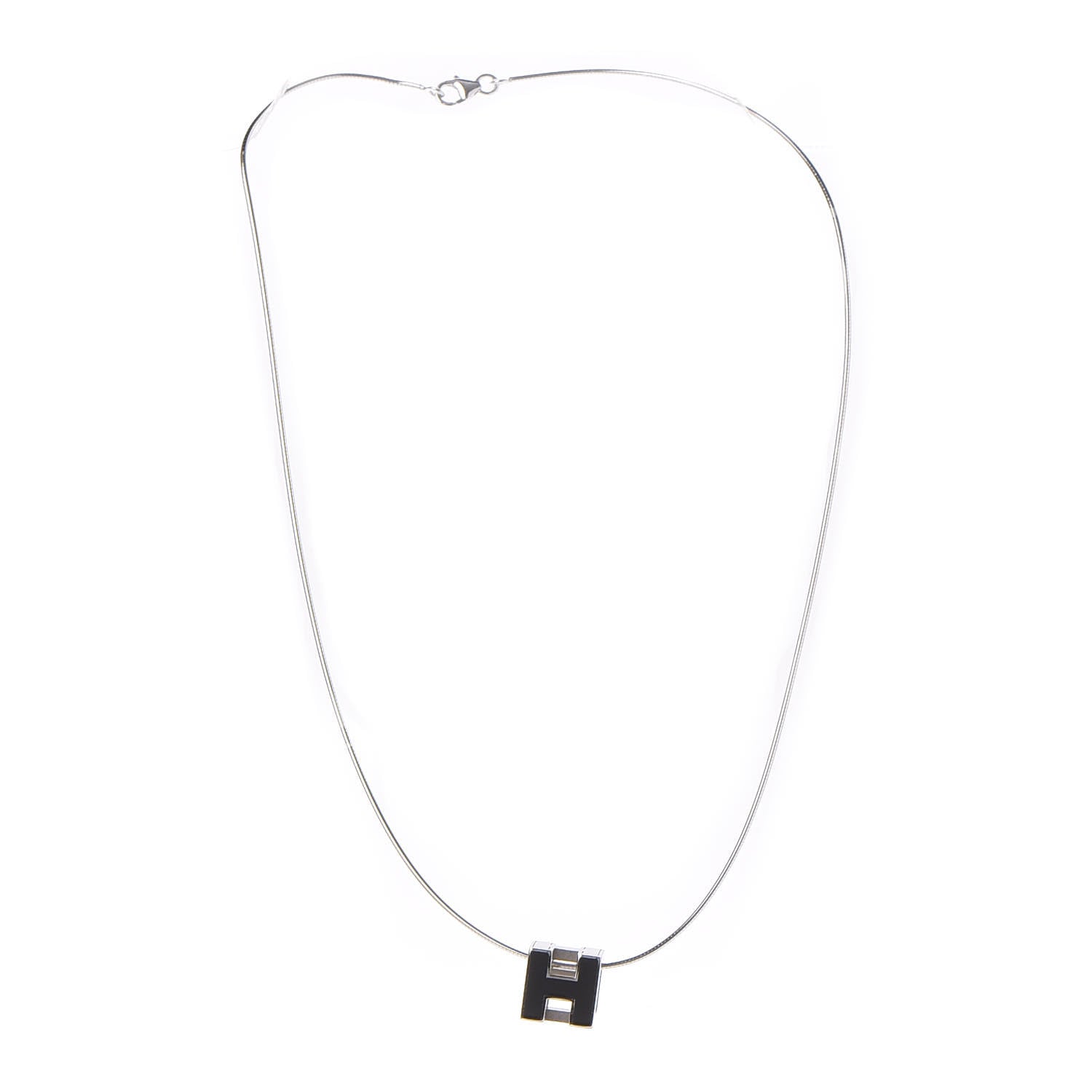Hermes Lacquered Palladium Cage d'H Pendant Necklace Black 3 of 6