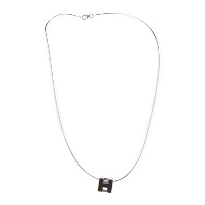 Hermes Lacquered Palladium Cage d'H Pendant Necklace Black 3 of 6