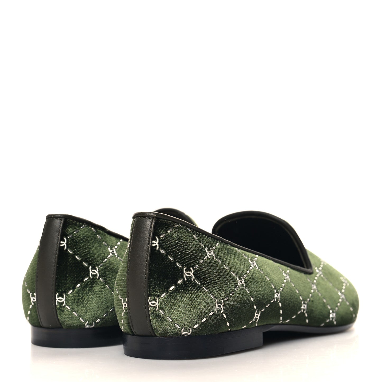Velvet Moccasin Loafers 37.5 Dark Green