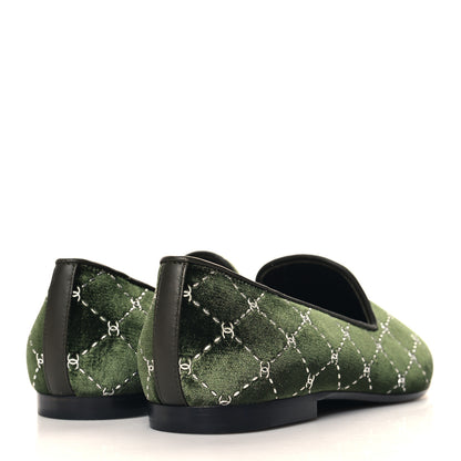 Chanel Velvet Moccasin Loafers 37.5 Dark Green 5 of 10