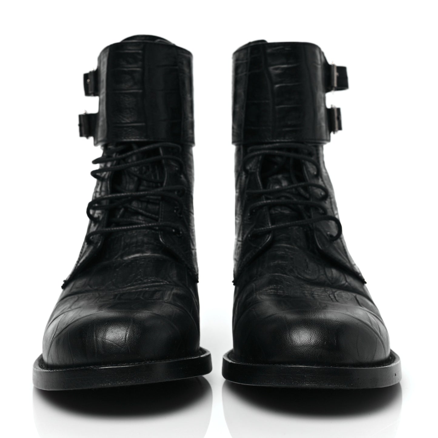 Shiny Crocodile Embossed Boots 37.5 Black