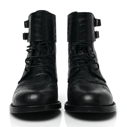 Saint Laurent Shiny Crocodile Embossed Boots 37.5 Black 2 of 7