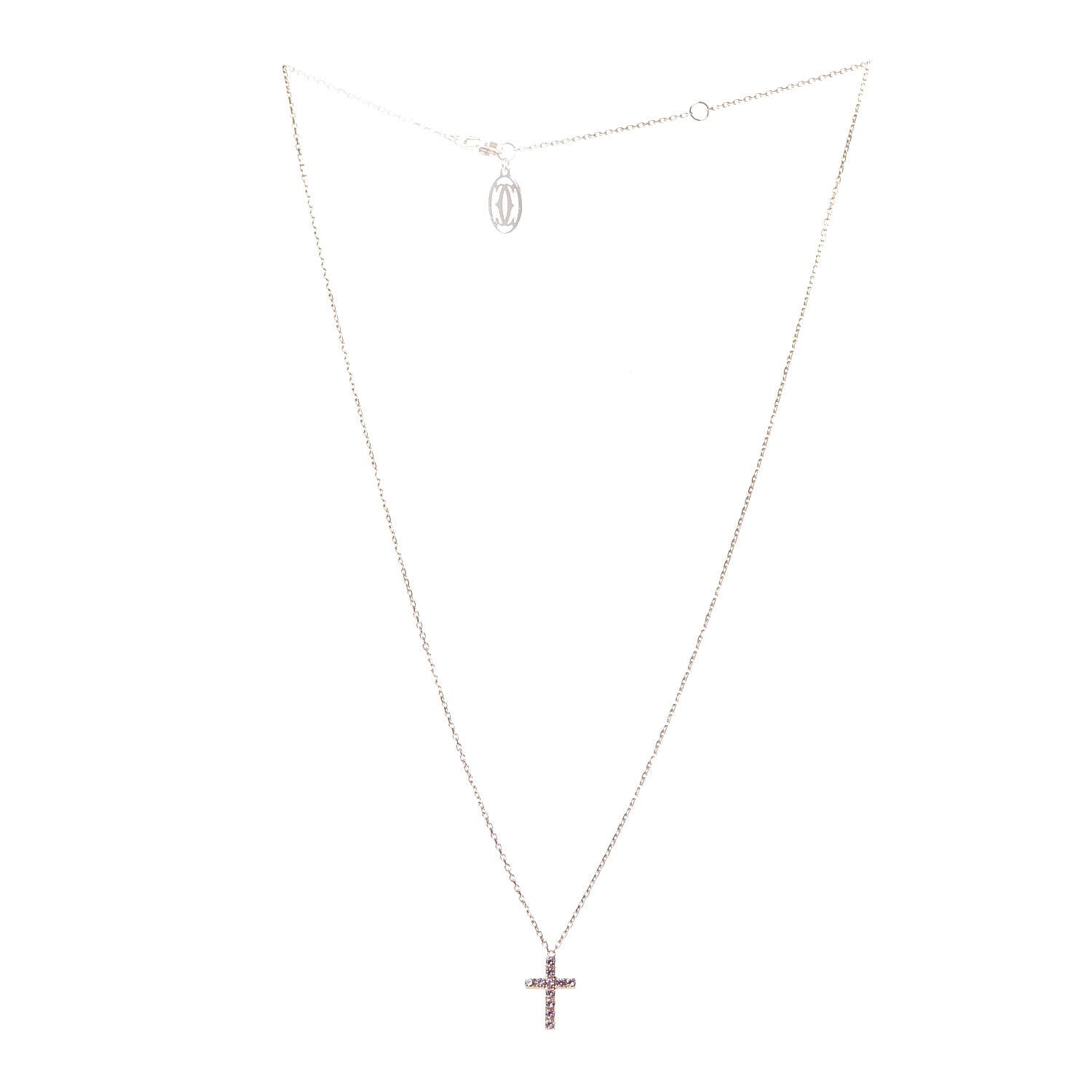 Cartier 18K Pink Gold Pink Sapphire Symbols Cross Pendant Necklace 3 of 6
