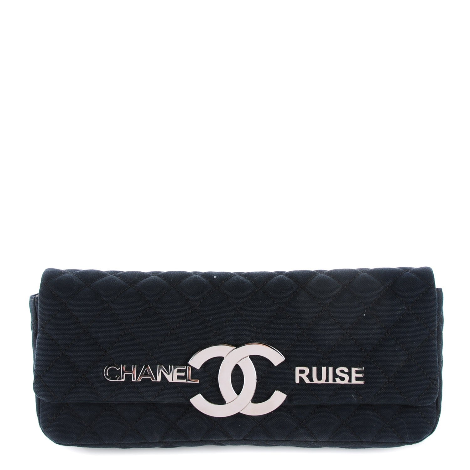 Chanel Canvas Quilted CC Cruise East West Flap Clutch Black 1 of 8