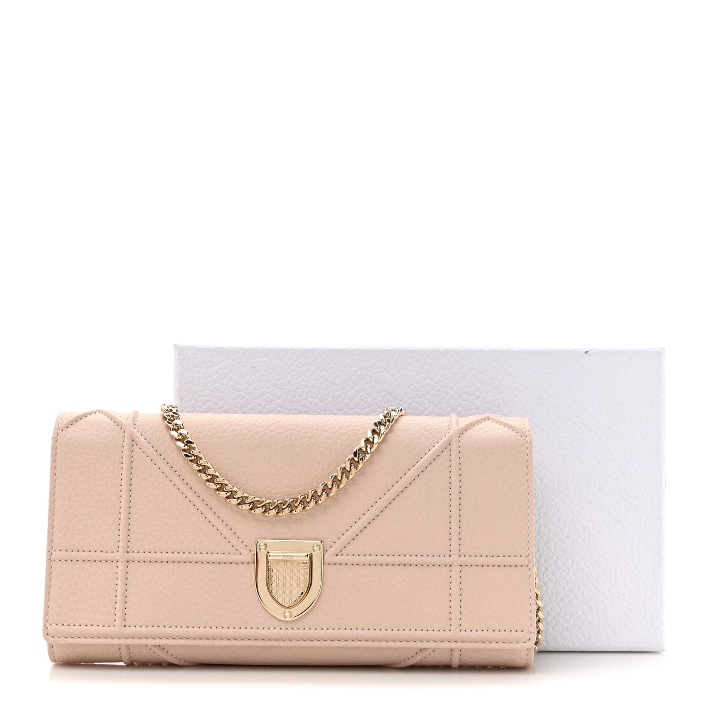 Grained Calfskin Diorama Croisiere Chain Wallet Rose Poudre