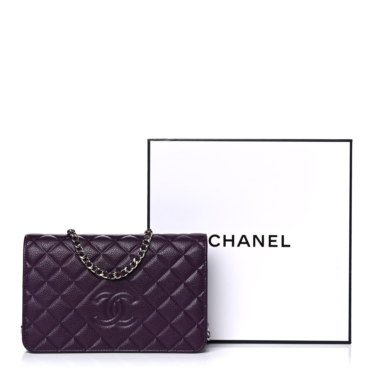 Chanel Caviar Quilted Diamond CC Wallet On Chain WOC Dark Purple 14 of 14