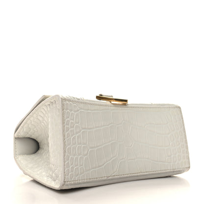 Balenciaga Shiny Calfskin Crocodile Embossed Small Hourglass Top Handle Bag White 4 of 15