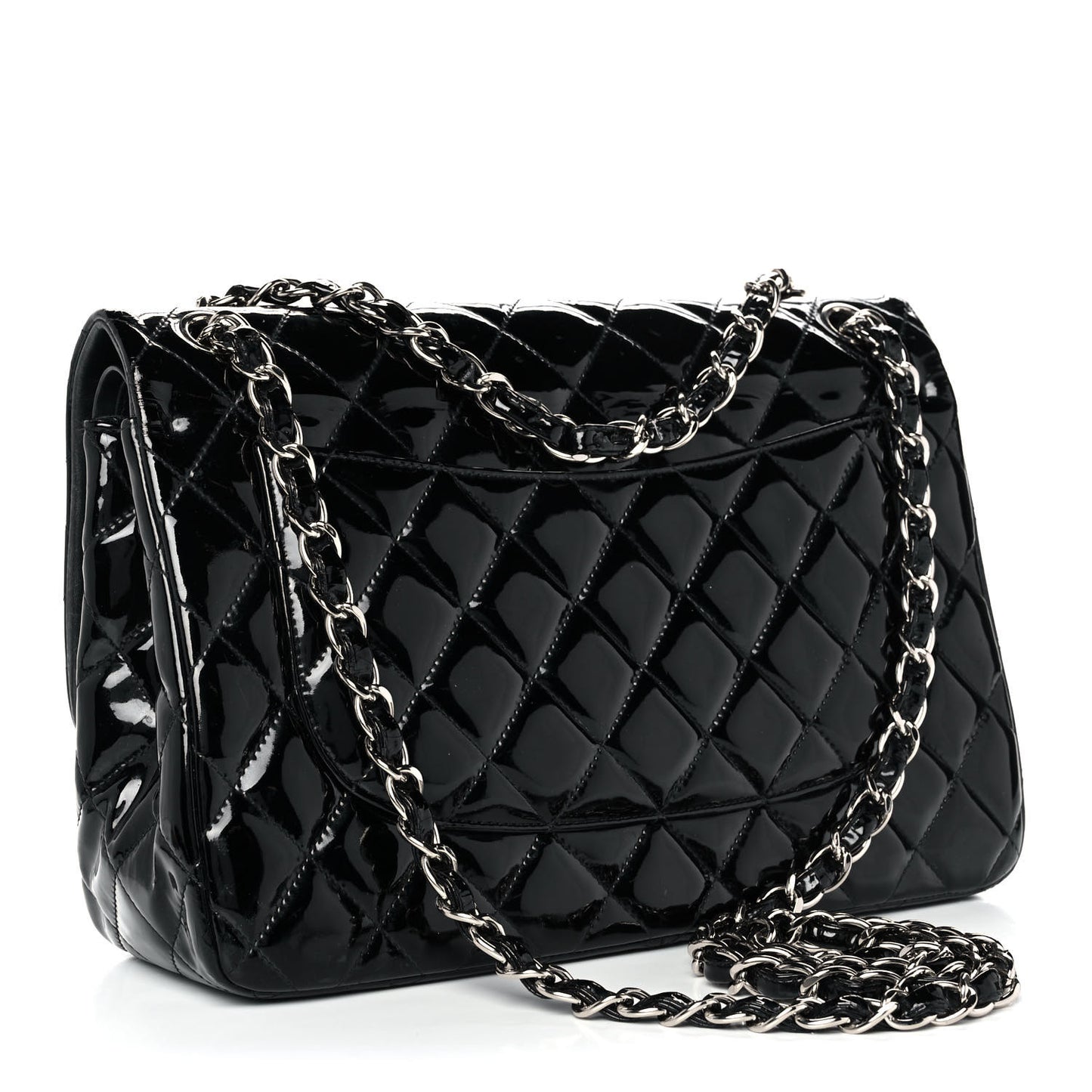 Patent Quilted Jumbo Double Flap Black