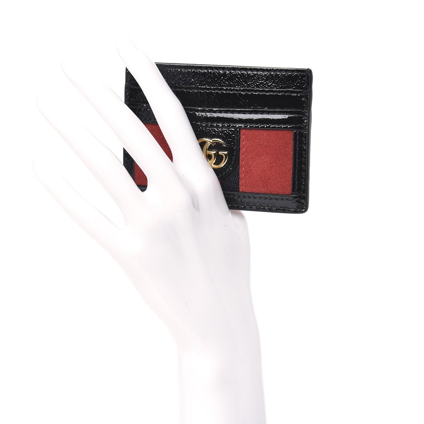 Suede Patent Ophidia Card Holder Hibiscus Red Black