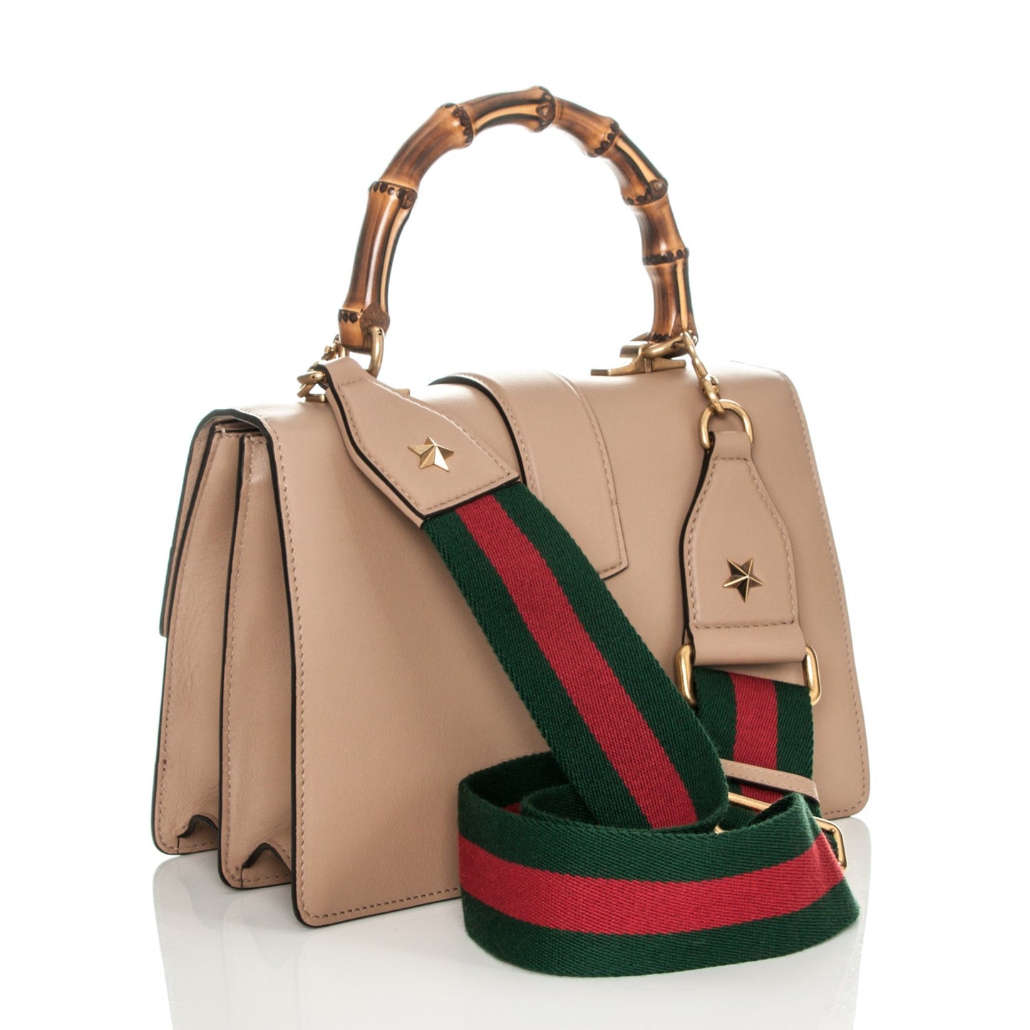 Calfskin Bamboo Web Medium Dionysus Top Handle Bag Camelia Bright Evergreen Hibiscus Red