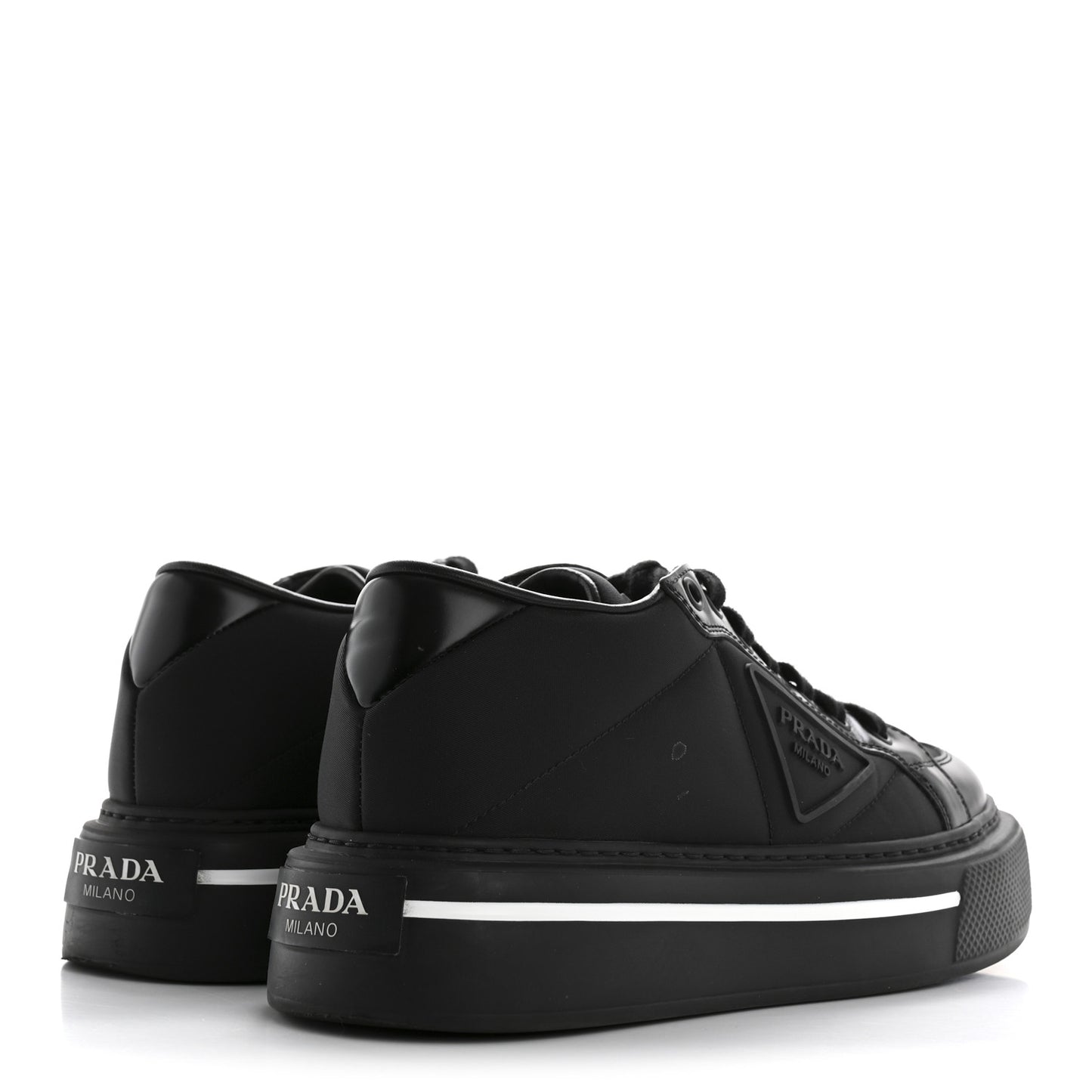 Re-Nylon Spazzolato Rubber Triangle Logo Macro Quilted Womens 45mm Platform Sneakers 37 Black