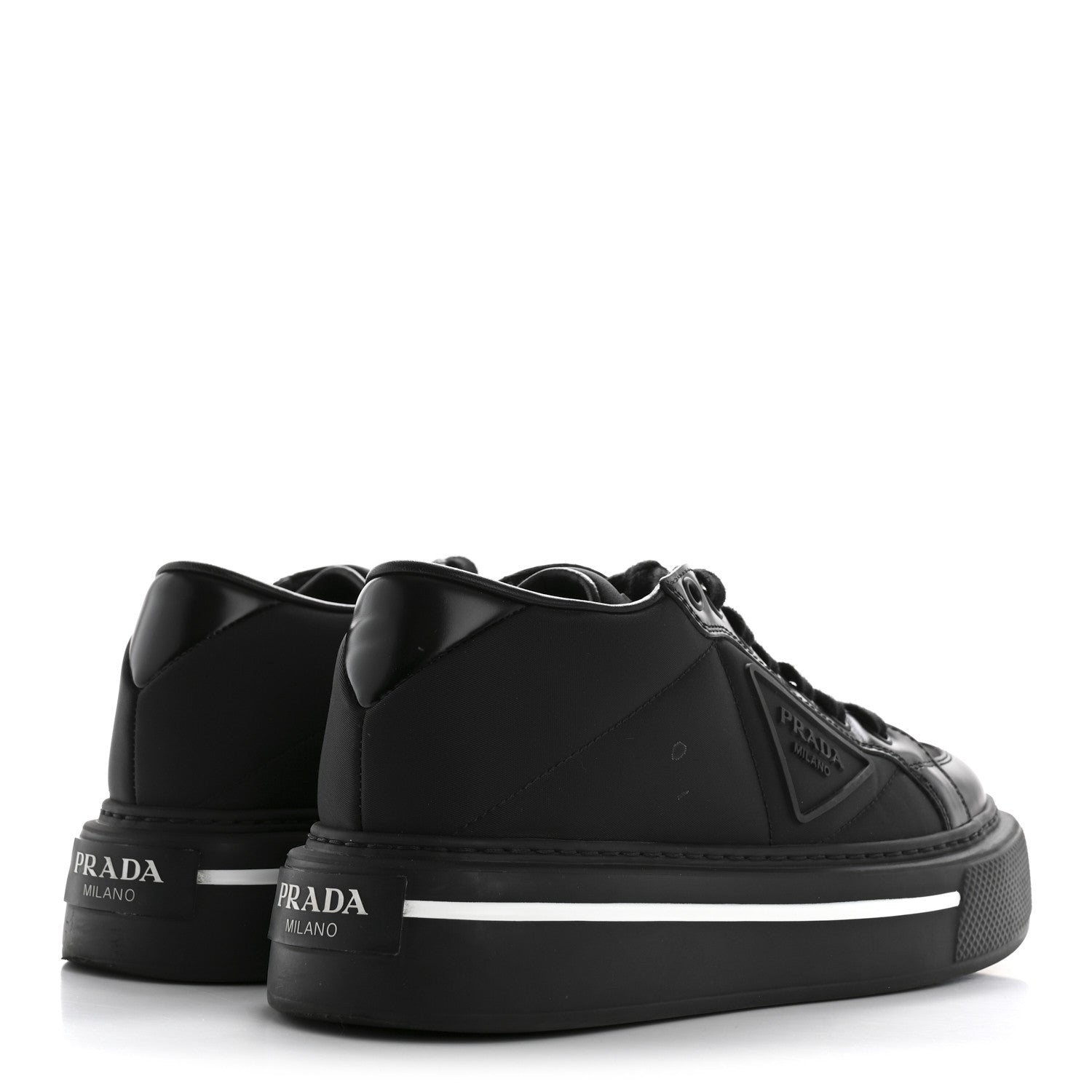Prada Re-Nylon Spazzolato Rubber Triangle Logo Macro Quilted Womens 45mm Platform Sneakers 37 Black 5 of 11