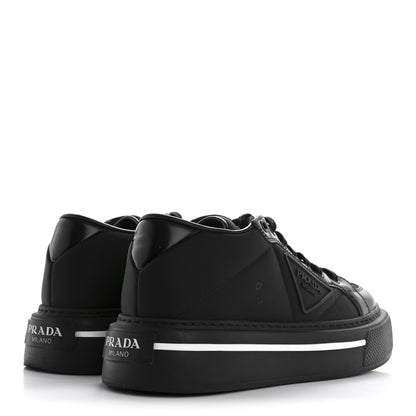 Prada Re-Nylon Spazzolato Rubber Triangle Logo Macro Quilted Womens 45mm Platform Sneakers 37 Black 5 of 11