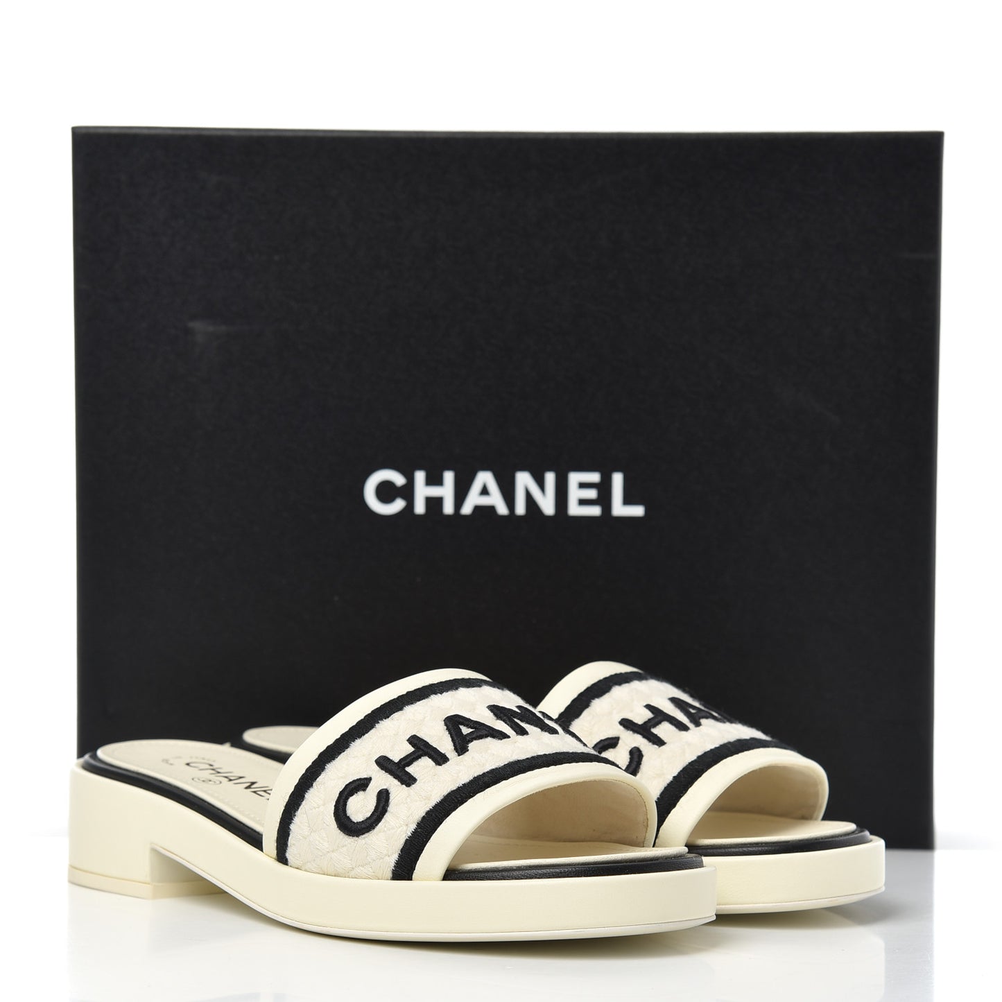 Lambskin Embroidered CC Mule Sandal 38 Ivory Black