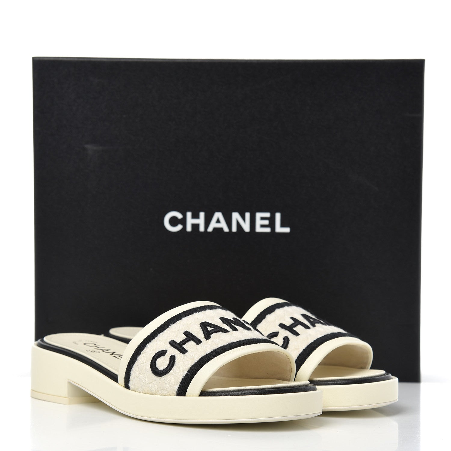 Chanel Lambskin Embroidered CC Mule Sandal 38 Ivory Black 15 of 15