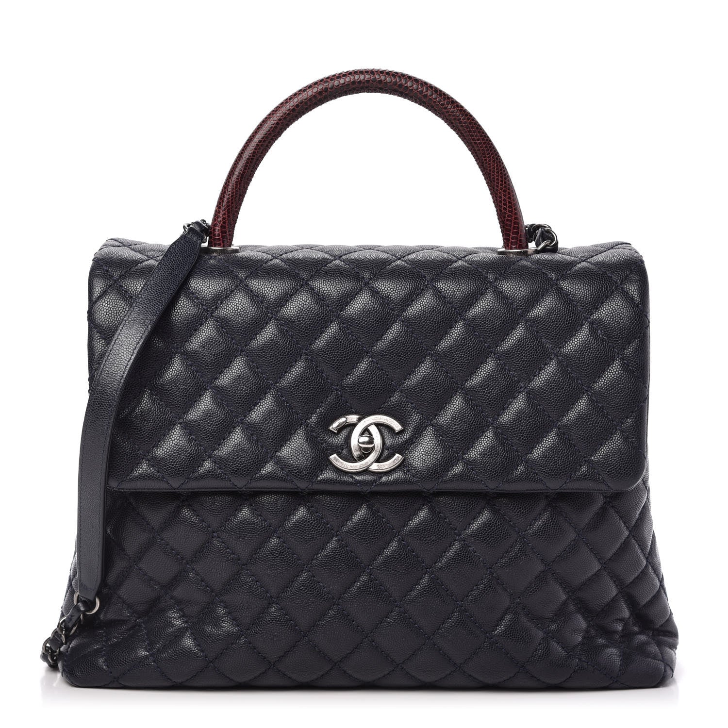 Chanel Caviar Lizard Quilted Large Coco Handle Flap Blue 1 of 12