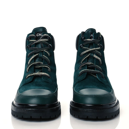 Chanel Suede Calfskin Lace Up Boots 40 Green 2 of 8