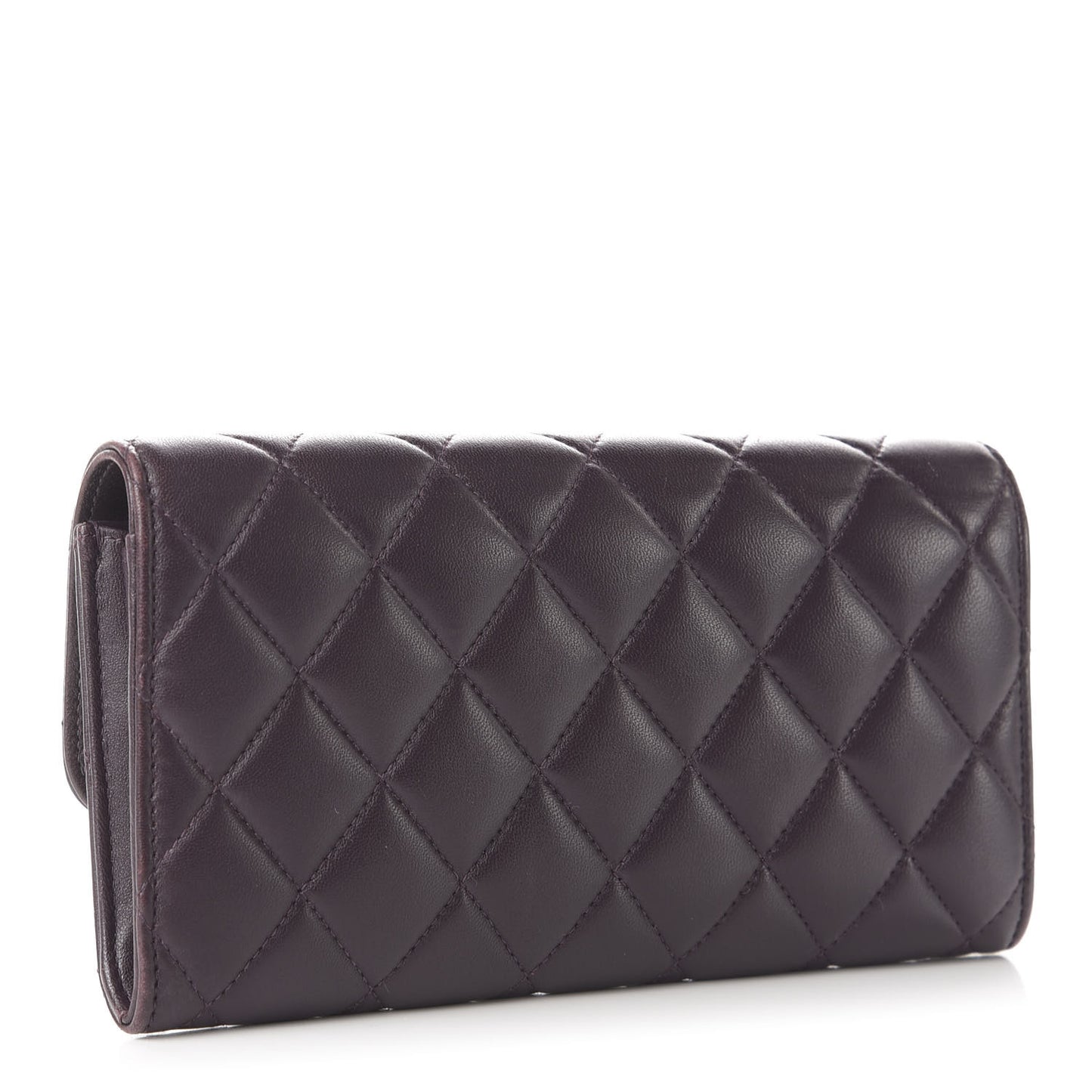 Lambskin Quilted Large Gusset Flap Wallet Purple