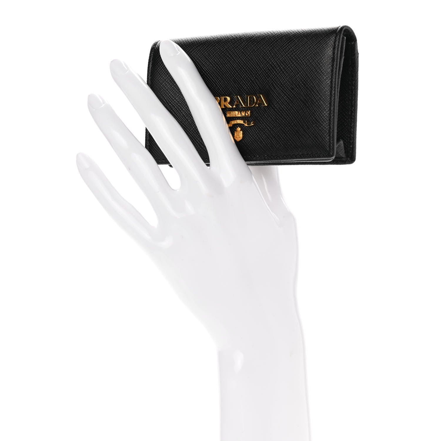 Prada Saffiano Metal Bi-Fold Card Holder Wallet Black 2 of 6