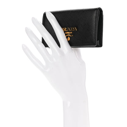 Prada Saffiano Metal Bi-Fold Card Holder Wallet Black 2 of 6