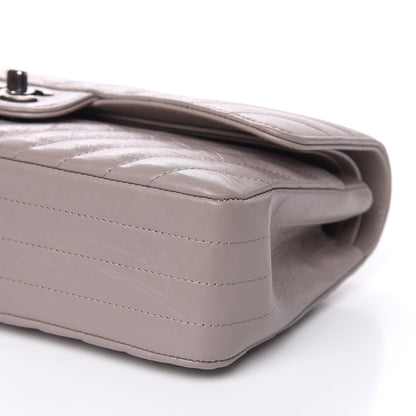 Chanel Iridescent Calfskin Chevron Quilted Medium Double Flap Grey 9 of 11
