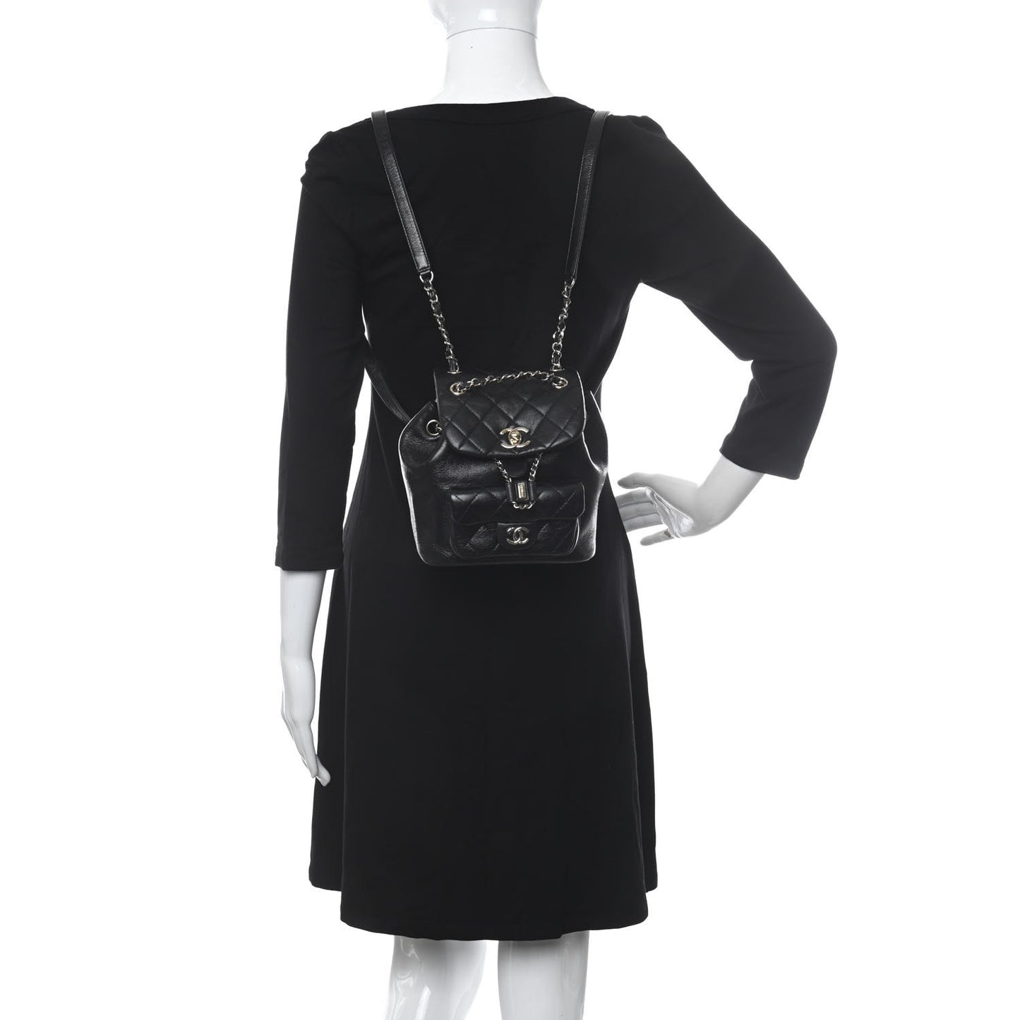 Glazed Aged Calfskin Quilted Small Duma Drawstring Backpack Black