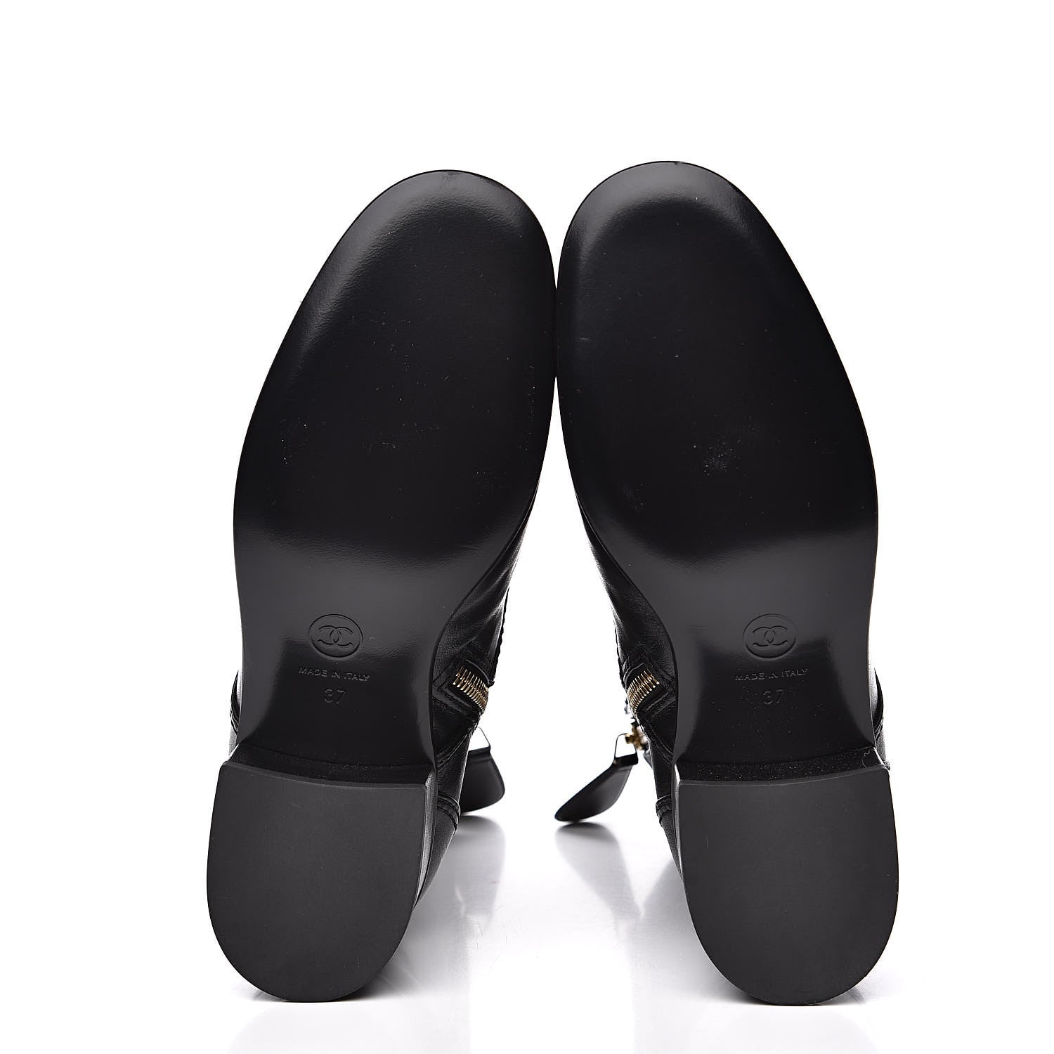 Chanel Calfskin Patent Cap Toe CC Lace Up Boots 37 Black 6 of 8