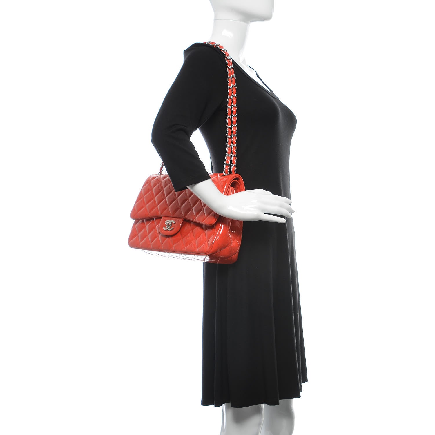 Chanel Patent Quilted Jumbo Double Flap Dark Red 2 of 14