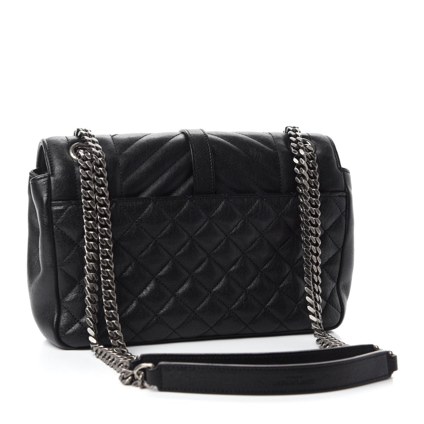 Sheepskin Tri-Quilt Monogram Medium College Bag Black