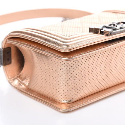 Chanel Metallic Calfskin Perforated Small Boy Flap Rose Gold 8 of 11