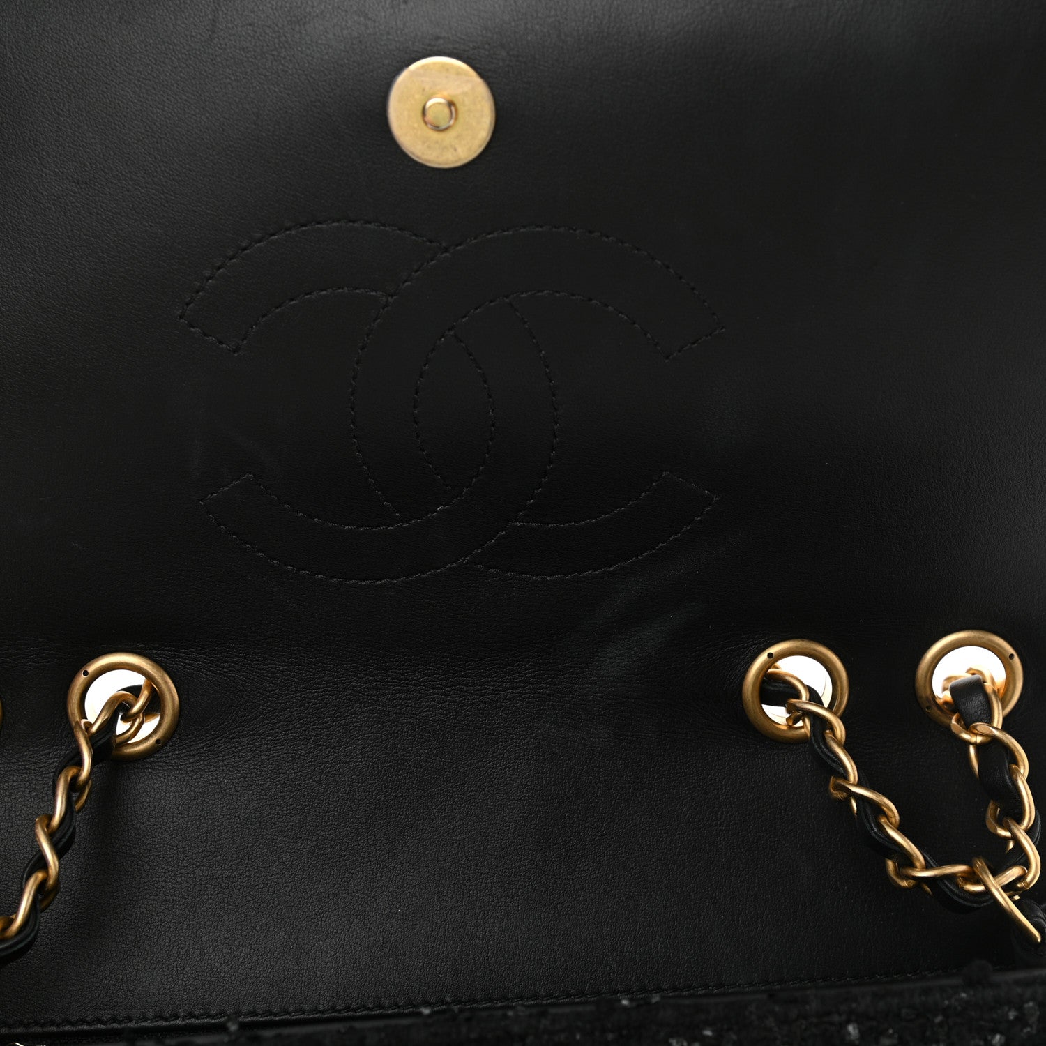 Chanel Tweed Calfskin Quilted Medium CC Filigree Flap Black 11 of 11